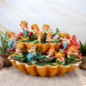 Colorful 2 Tier Golden Giant Clam Shells LED Display Stand With 12 Mini Mergirls