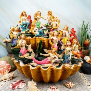 Colorful 2 Tier Golden Giant Clam Shells LED Display Stand With 12 Mini Mermaids
