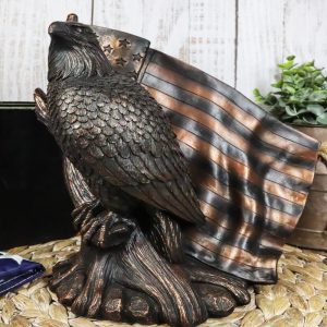 Ebros 10.5"H Lifelike USA Flag Patriotic Bald Eagle Perching On Tree Sculpture