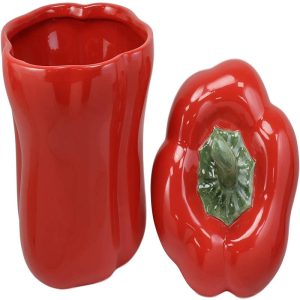 Ebros 10" H Ceramic Whole Bell Pepper Vegetable Canister Container Jar With Lid