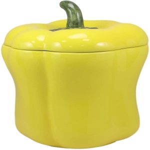 Ebros 10" H Ceramic Yellow Bell Pepper Vegetable Canister Container Jar With Lid