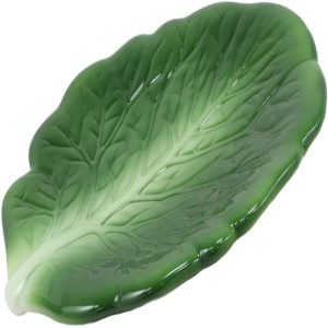 Ebros 10"L Ceramic Fresh Hearty Collard Green Leaf Shaped Serving Plate 1 PIECE