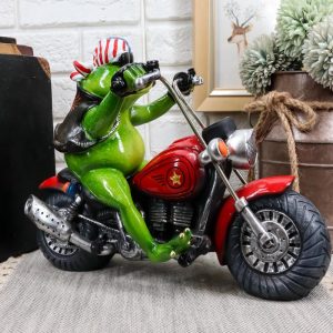 Ebros 10" Long Born to Ride Freedom Patriotic USA Frog Riding Red Chopper Motorcycle Bike Statue Biker Frogs Toads with American Flag Bandanna Home Decor Accent