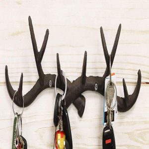 Ebros 10 Point Stag Deer Antlers Rack Wall Plaque 14.5"W Coat Hooks Bronze Resin