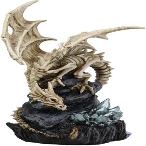 Ebros 10" Tall Gothic Skeleton Bone Dragon Perching On Crystal Cavern Statue Shadow Ghost Alchemy Drake Fantasy Dungeons and Dragons Decor Figurine Ossuary Macabre Halloween Figurine
