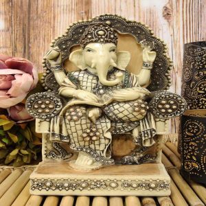 Ebros 11.25"Tall Hindu Ganesha Sitting On Royal Throne With Tiny Mouse Statue