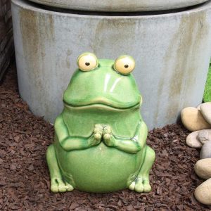 Ebros 11.25" Tall Lilypad Wishes Ceramic Whimsical Meditating Yoga Green Frog Home and Garden Statue Praying Frogs Decorative Sculpture Accent