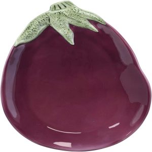 Ebros 11" Long Ceramic Eggplant Brinjal Fruit Shaped Serving Plate Dish 1 PIECE