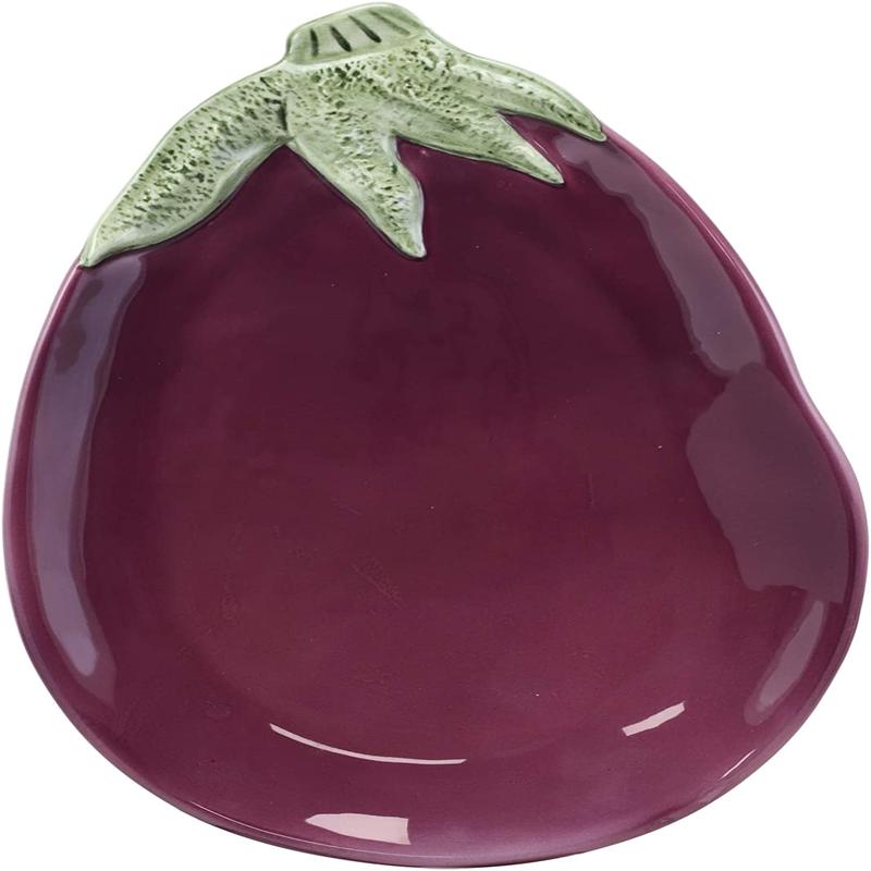 Ebros 11" Long Ceramic Eggplant Brinjal Fruit Shaped Serving Plate Dish 1 PIECE