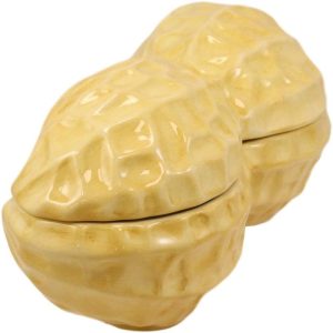 Ebros 11"Long Ceramic Realistic Peanut Legume Shell Container Jar With Lid 32 oz