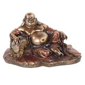 Ebros 11" Long Lucky Happy Buddha Resting on Fortune Coins Wealth Bodhisattva Sculpture Statue