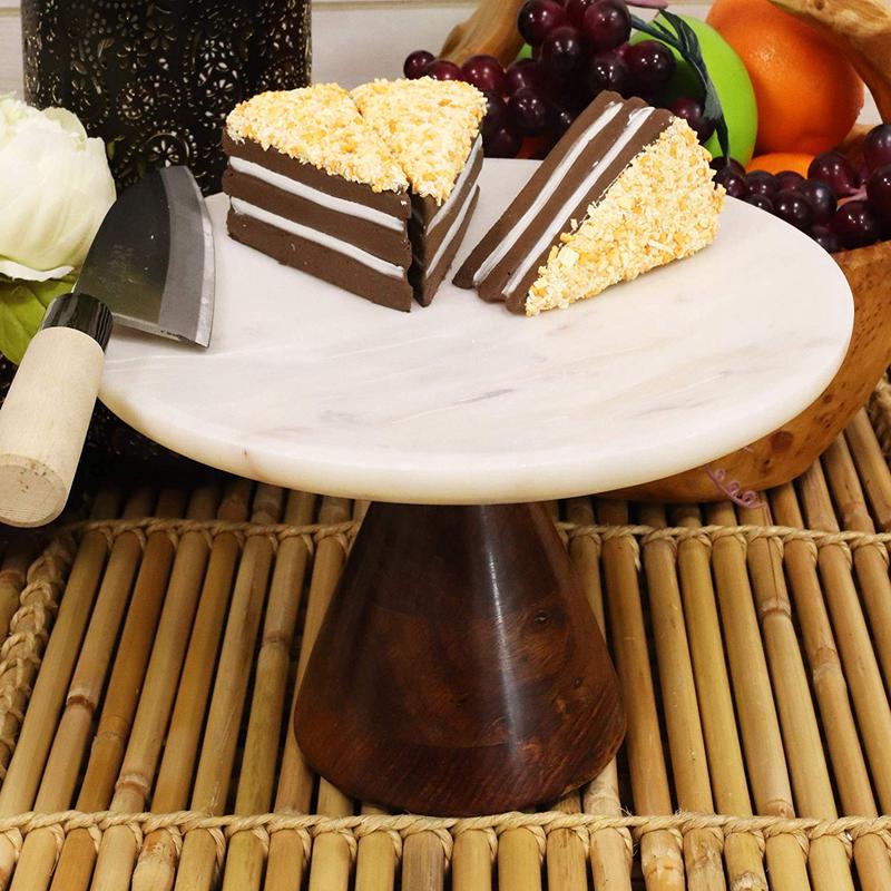 Ebros 11"Wide White Banswara Marble Round Top Serving Plate or Dish Platter