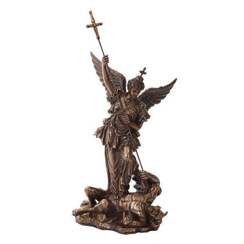 Ebros 12.25 Inch Saint Michel Killing a Demon Bronze Finish Statue Figurine