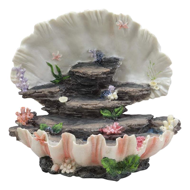 Ebros 12.25" Wide Colorful Nautical Ocean Giant Clam Shell of The Coral Reefs Miniature Mermaids Display Stand Statue Fantasy Mermaid Mergirls