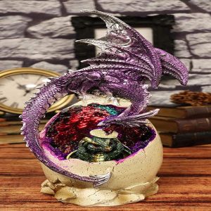 Ebros 12.5"H Magenta Dragon On Crystal Quartz Geode Egg LED Night Light Statue