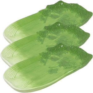 Ebros 12.5" Long Ceramic Celery Shaped Serving Plate or Dish Platter SET OF 3