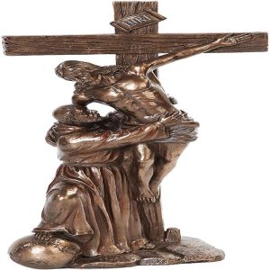 Ebros 12.75 Inch St. Francis with Christ on Crucifix Bronze Finish Figurine