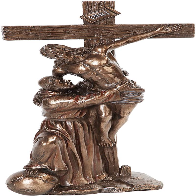 Ebros 12.75 Inch St. Francis with Christ on Crucifix Bronze Finish Figurine