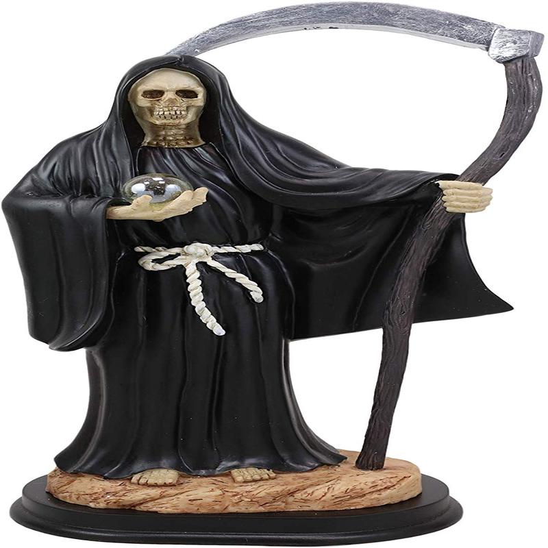Ebros 12.75" Tall Holy Santa Muerte Holding Scythe in Black Tunic Robe Statue