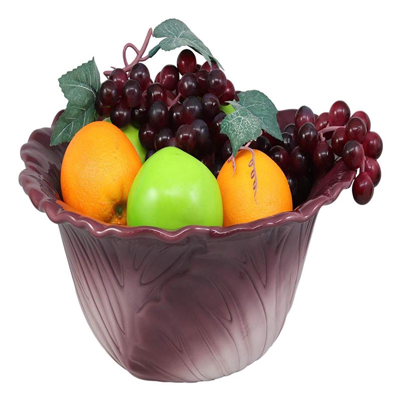 Ebros 12.75"Wide Home Decor Accent Red Cabbage Leaf Fruit Or Salad Serving Bowl