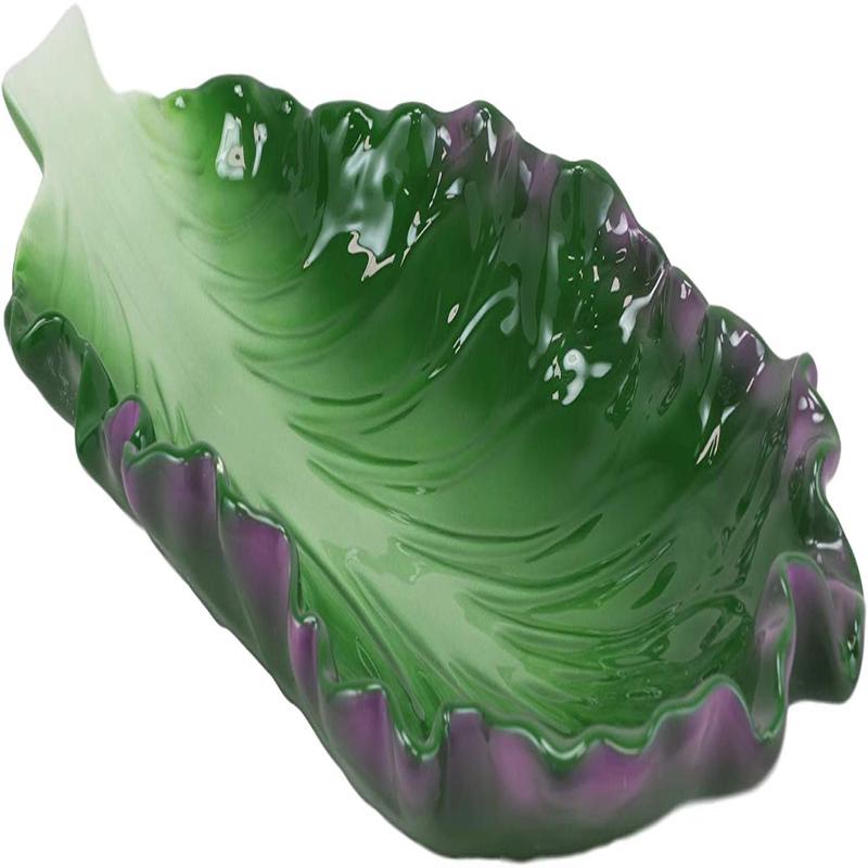 Ebros 12"L Ceramic Fresh Hearty Red Leaf Lettuce Shaped Serving Plate 1 PIECE