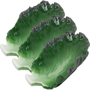 Ebros 12"L Ceramic Fresh Hearty Red Leaf Lettuce Shaped Serving Plate SET OF 3