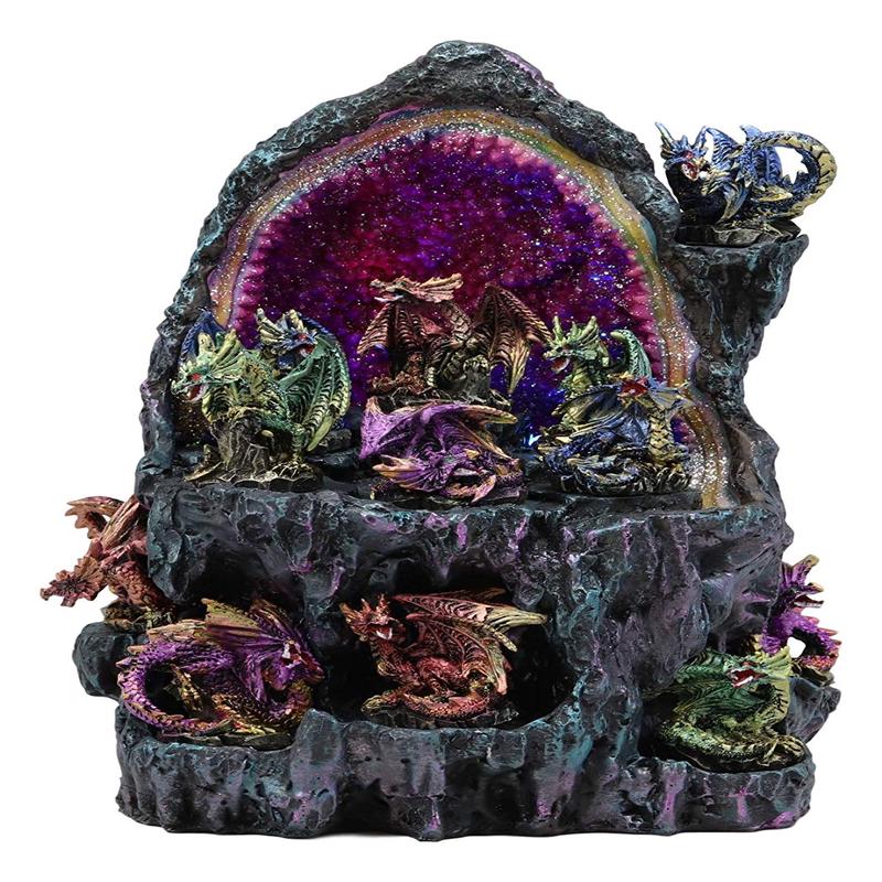 Ebros 12 Miniature Dragons with Color Changing LED Light Display Cave Statue