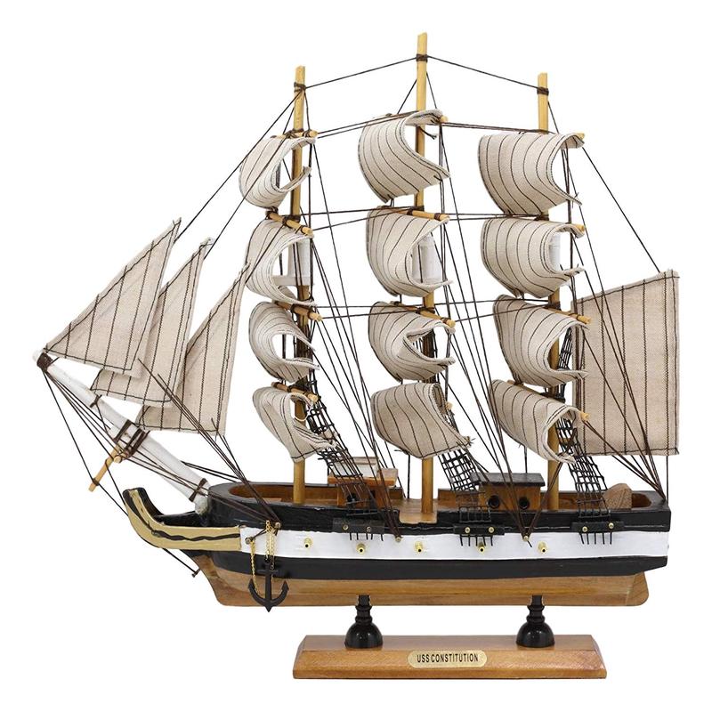 Ebros 12" Tall Handicraft Wood Old Ironsides USS Constitution Frigate Ship Model Statue with Wooden Base Stand War Vessel Battle Ships Fully Assembled Prototype Museum Gallery Sculpture
