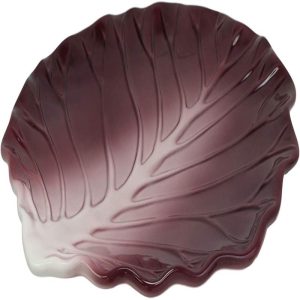 Ebros 12"W Ceramic Red Lettuce Shaped Serving Plate or Dish Platter (1 PC)