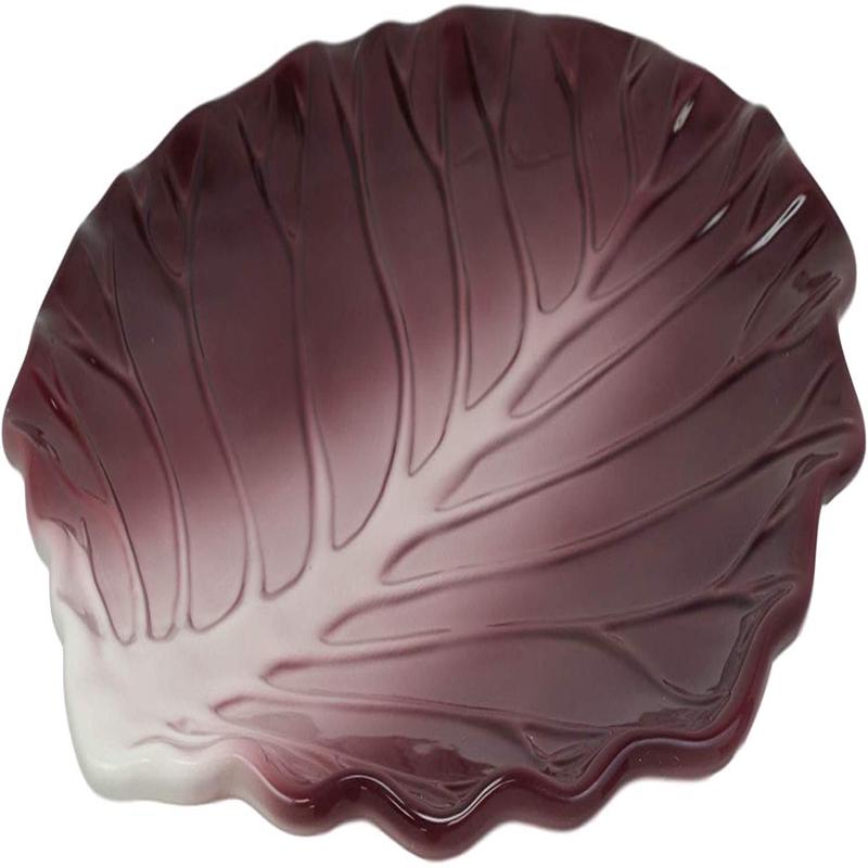 Ebros 12"W Ceramic Red Lettuce Shaped Serving Plate or Dish Platter (1 PC)