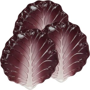 Ebros 12"W Ceramic Red Lettuce Shaped Serving Plate or Dish Platter (SET OF 3)