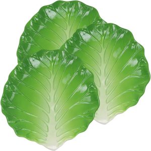 Ebros 12" Wide Green Cabbage Leaf Shaped Serving Plate Dish Platter SET OF 3