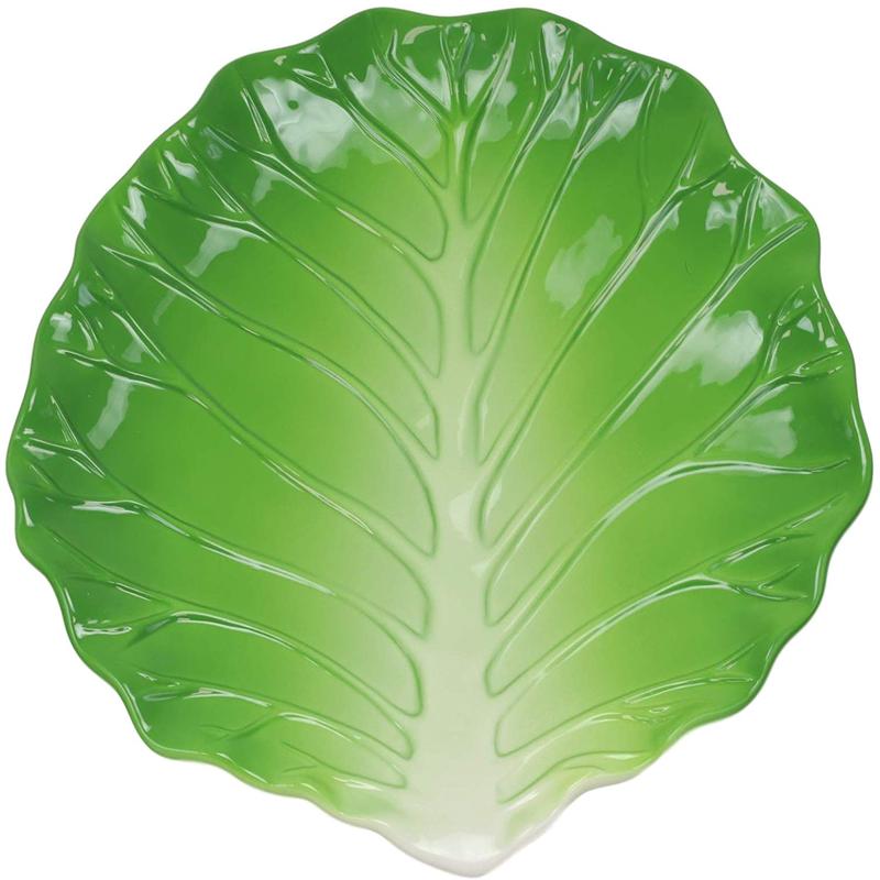 Ebros 12" Wide Hearty Green Cabbage Leaf Shaped Serving Plate Dish Platter 1 PC