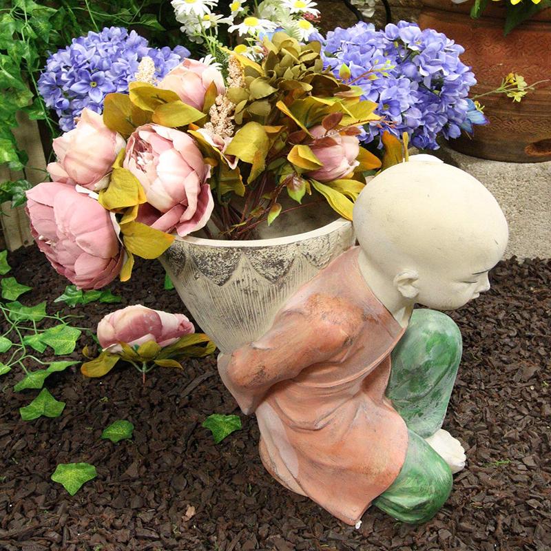 Ebros 13.5" Tall Jizo Buddha Monk Kneeling with Flower Planter Pot Vase Statue