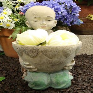 Ebros 13.5" Tall Jizo Buddha Monk Kneeling with Planter Pot Flower Vase On Lap