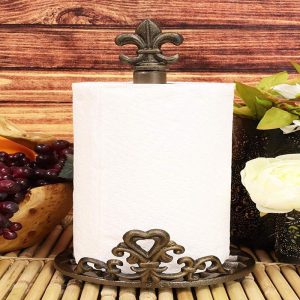 Ebros 15.5"H Aluminum French Scroll Fleur De Lis Top Crown Paper Towel Holder