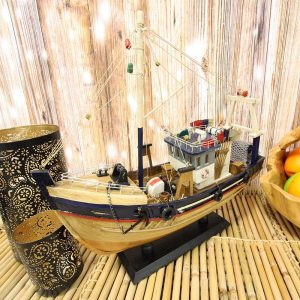Ebros 17"L Wooden Handicraft Nautical Fishing Vessel Boat Model with Wood Base