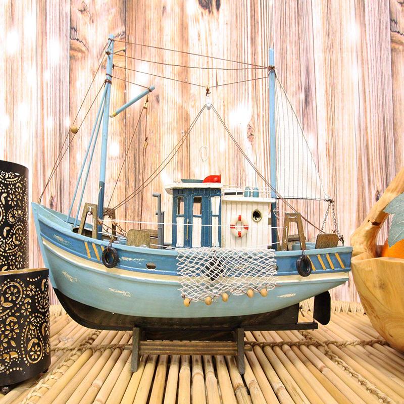 Ebros 17" Long Fishing Vessel Boat Model Statue with Wood Base Stand