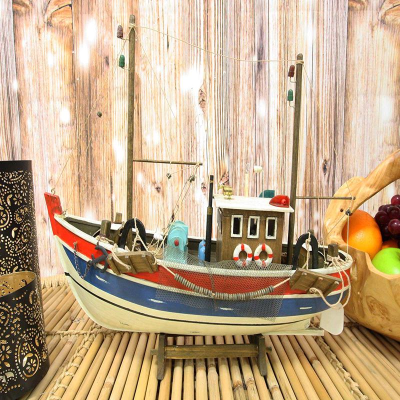 Ebros 17" Long Wooden Handicraft Nautical Vessel Boat Model with Wood Base Stand