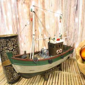 Ebros 18"L Wooden Handicraft Nautical Fishing Vessel Boat with Wood Base Figure
