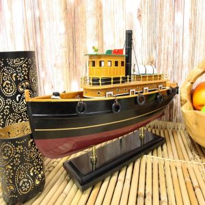 Ebros 18" Long Handicraft Tugboat Boat Model Statue with Wood Base Stand Figure