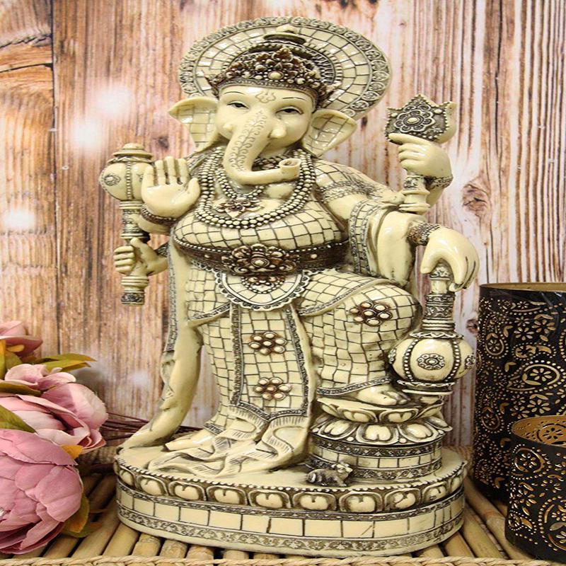 Ebros 21" Tall Hindu Ganesha On Lotus Throne with Percussion Maracas Statue