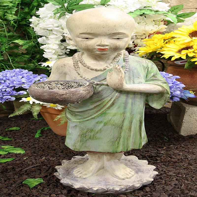 Ebros 24" Tall Jizo Buddha Monk Hand Greeting Pose Holding Bowl Bird Feeder Bath