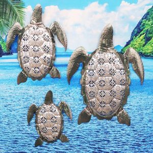 Ebros 3 Piece Galvanized Metal Swimming Sea Turtles Hanging Wall Decor Plaques