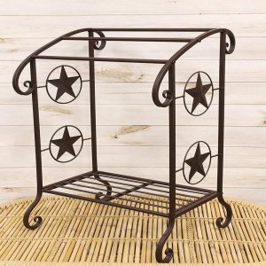 Ebros 31.25" Tall Aluminum Metal Vintage Western Stars Rustic Pedestal Floor Standing Towel Holder Rack Lone Star Decor 3 Tiered Bars and Racks for Towels Quilts
