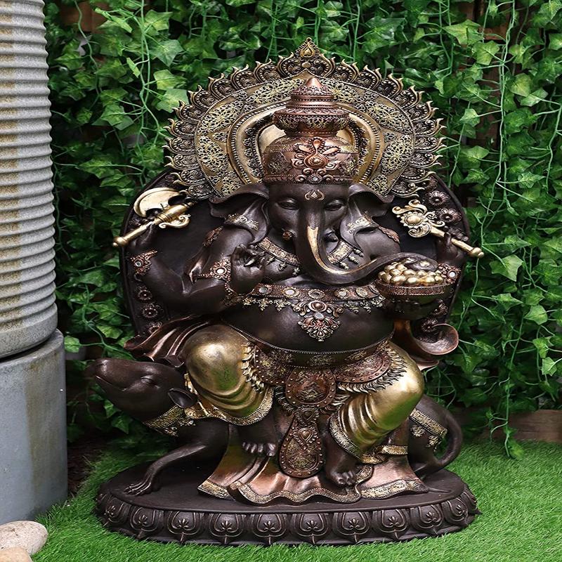 Ebros 34" Tall Large Hindu God Ganesha On Throne with Giant Mouse Figurine