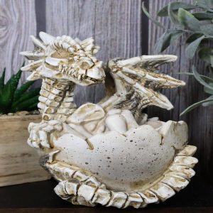 Ebros 4.5" Long Skeleton Bone Wyrmling Dragon Hatchling From Egg Statue Figurine