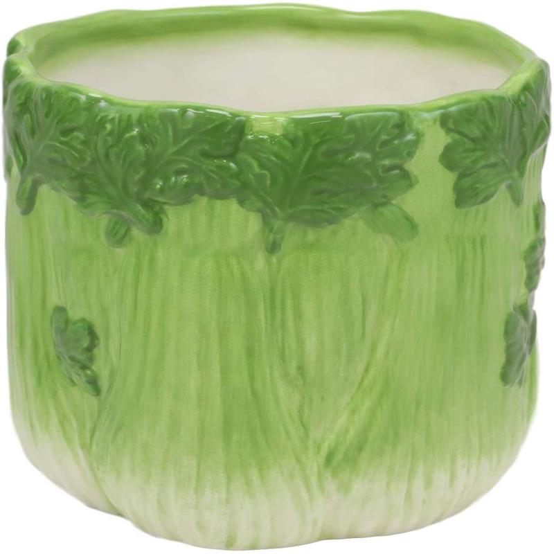 Ebros 4" Tall Ceramic Hearty Vegetable Celery Bunch Dish Bowl Holder Container