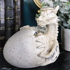 Ebros 5.5" Tall Skeleton Bone Wyrmling Dragon Hatchling From Egg Statue Figurine