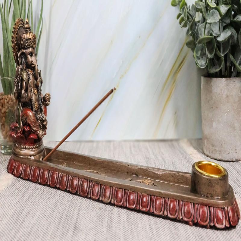 Ebros Hindu Elephant God Ganapati Ganesha Seated On Throne Incense Holder Figurine